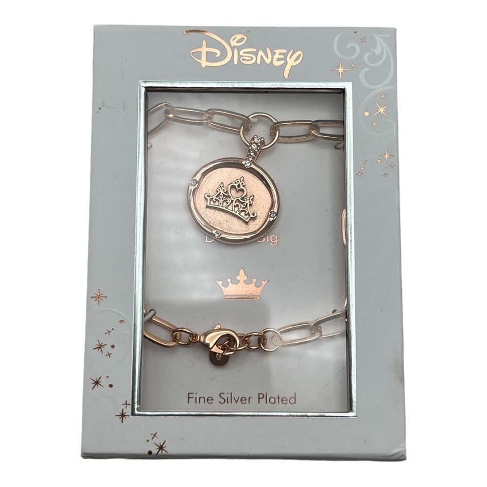 Disney Princess Crown Dream Big Charm Link Bracelet Rose Silver Plated NWT - Picture 2 of 3